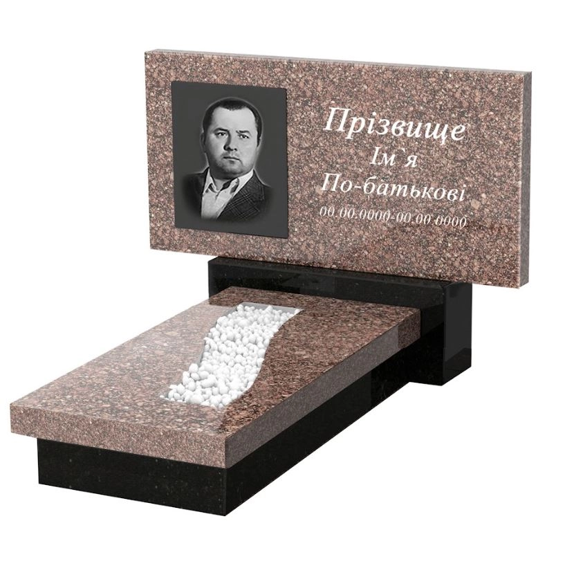 Основное Гранитный памятник низкий одинарный из коричнево-черного гранита Токовский Коростышевский с вырезанной полосой к23-tok-kor-pf-40-80-05-001