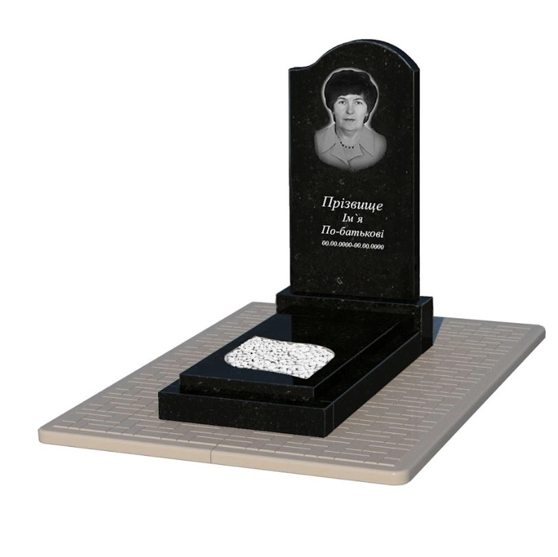 Основное Гранитный памятник на кладбище одинарный из черного гранита Коростышев с листом резная работа к13-kor-pf-100-50-08-011-r-pbd2