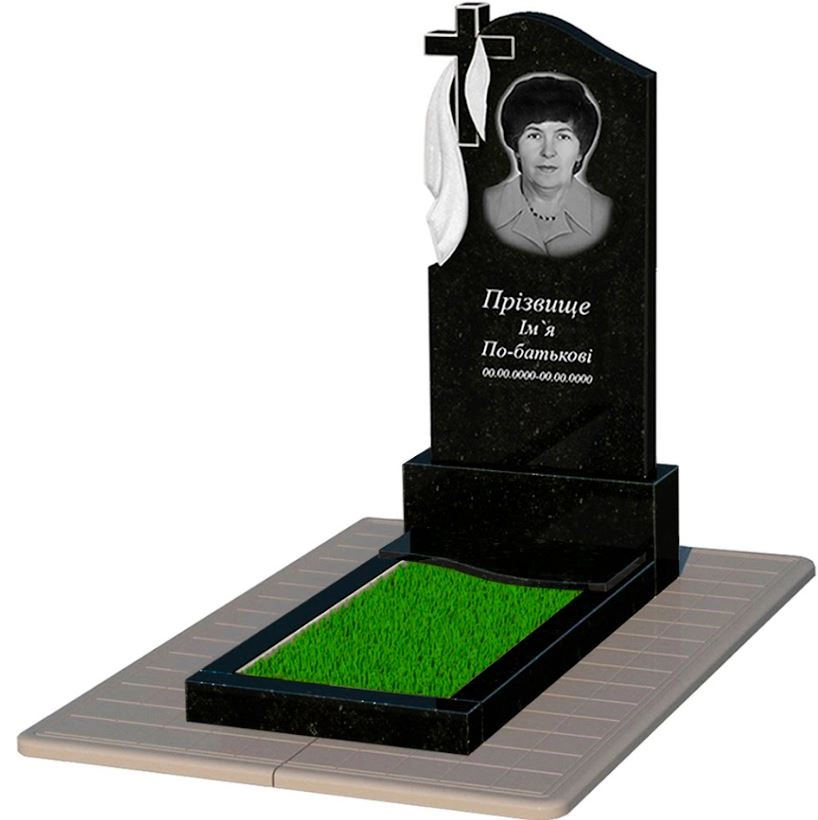 Основне Пам'ятник із граніту вертикальний одинарний із чорного граніту Коростишів з хвилею різьблений к5-kor-pf-120-60-08-142-pbd3