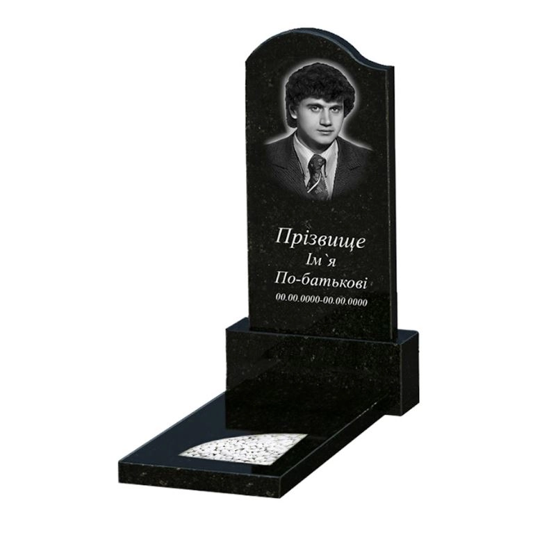 Основное Памятник из гранита для мужчины одинарный из черного гранита Коростышев с вырезанным уголком к9-kor-pf-80-40-05-011-l