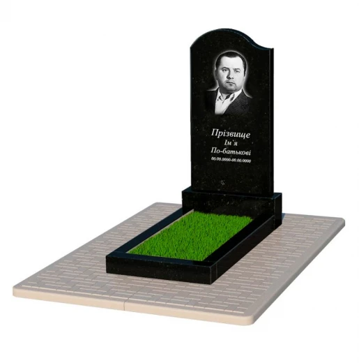 Одинарний гранітний пам'ятник із чорного граніту Коростишів з хвилею різьблений к2-kor-pf-100-50-08-011-l-pbd2