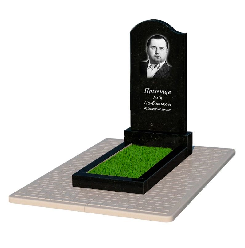 Основне Одинарний гранітний пам'ятник із чорного граніту Коростишів з хвилею різьблений к2-kor-pf-100-50-08-011-l-pbd2