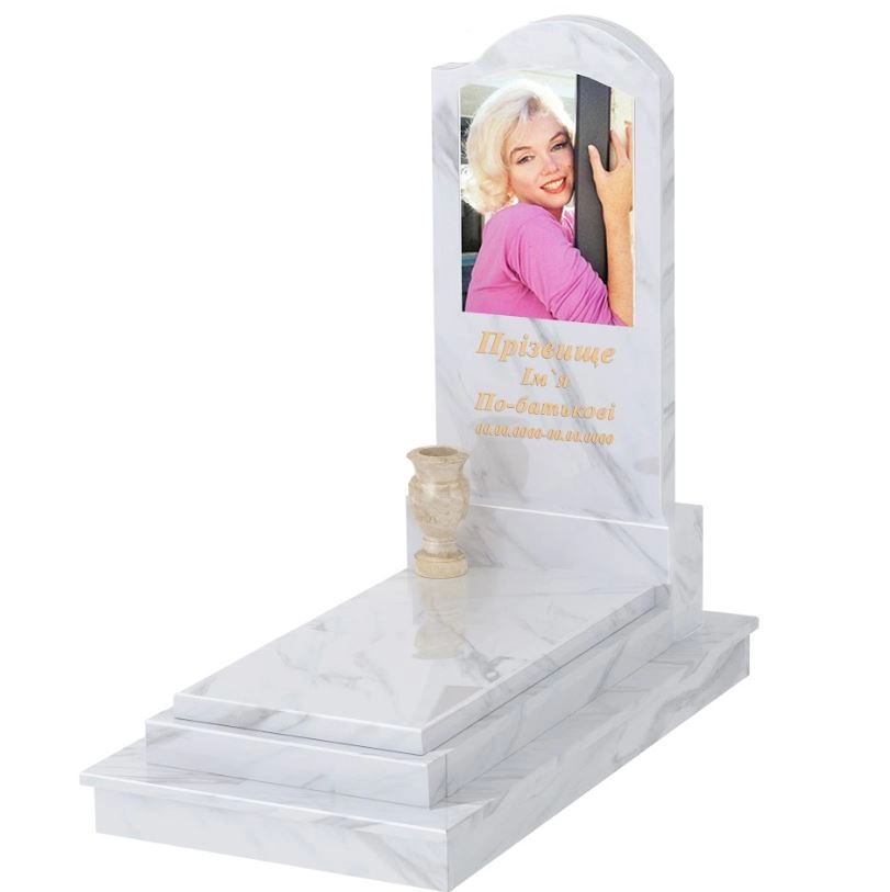 Основне Високий пам'ятник із мармуру одинарний із білого мармуру Волокас к12-vol-pf-120-60-08-011-r-ck