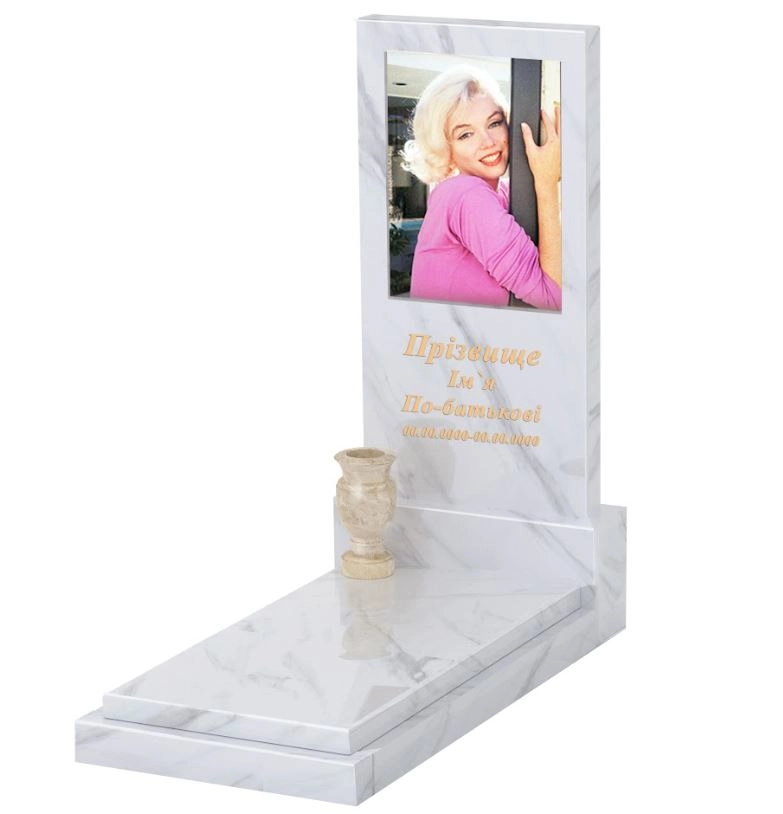 Основне Пам'ятник із мармуру великий одинарний з білого мармуру Волокас без різьблених робіт к12-vol-pf-120-60-08-001
