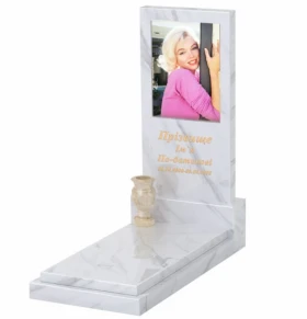 Пам'ятник із мармуру великий одинарний з білого мармуру Волокас без різьблених робіт к12-vol-pf-120-60-08-001