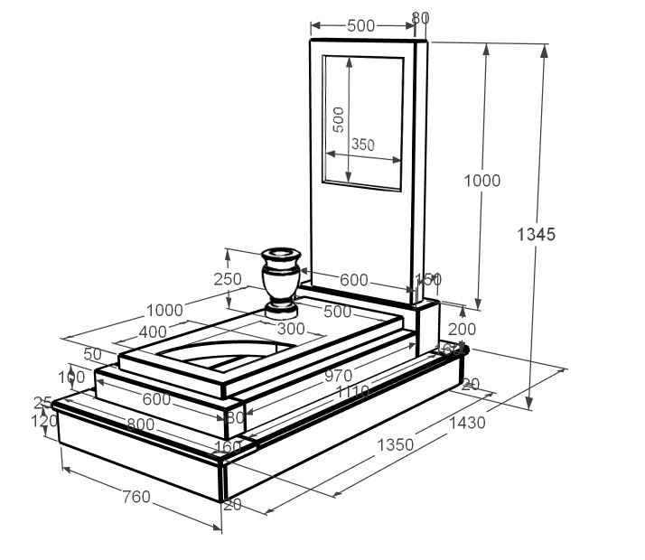 Розміри Мармуровий пам'ятник на могилу православний одинарний з білого мармуру Волокас з вирізаним куточком к24-vol-pf-100-50-08-001-ck