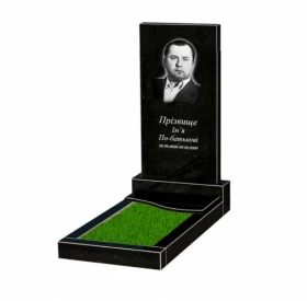 Пам'ятник із граніту з квітником одинарний із чорного граніту Коростишів з хвилею різьблений к5-kor-npf-100-50-08-001