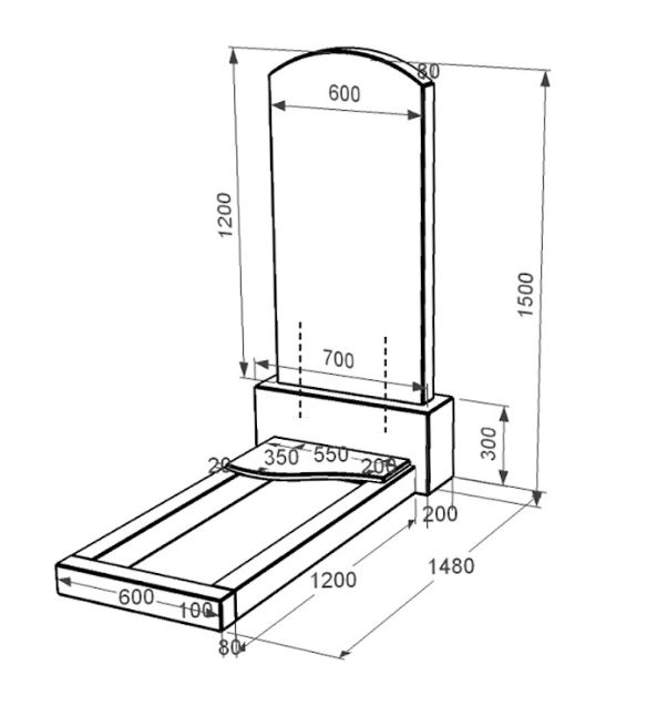 Размеры Гранитный памятник на одного из черного гранита Коростышев с волной резной к4-kor-pf-120-60-08-009