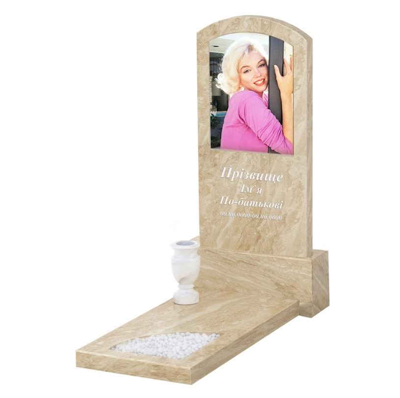 Основне Кольоровий мармуровий пам'ятник одинарний з мармуру Дайна з вирізаним куточком к9-dan-pf-80-40-05-009