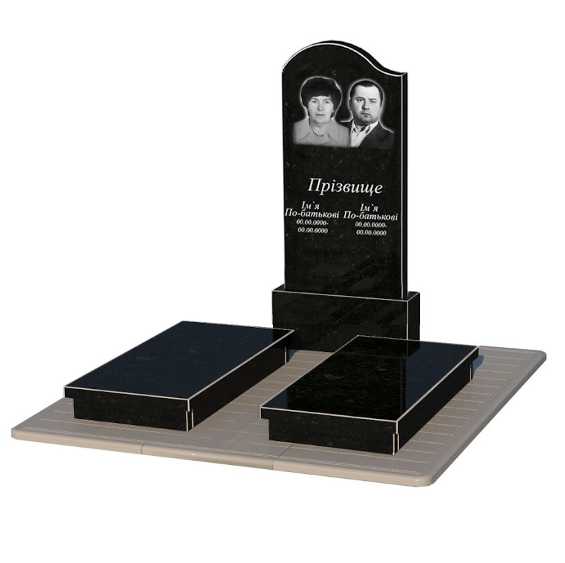 Основне Гранітний пам'ятник фігурний подвійний із чорного граніту Коростишів з хвилею різьблений к19-kor-npf-120-60-08-011-l-pbd3