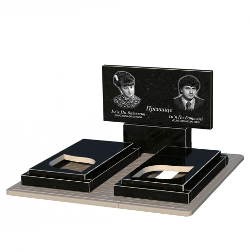 Без декора Гранитный памятник с листом резная работа двойной из черного гранита Коростышев к22-kor-npf-60-120-08-001-pbd3