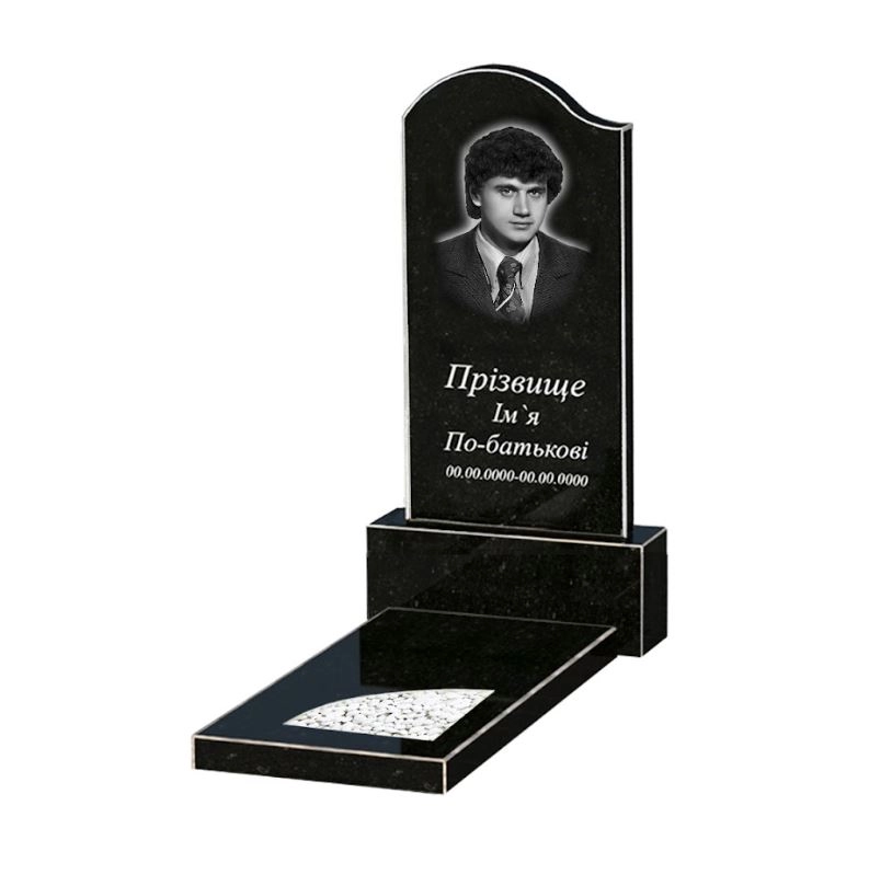 Основне Гранітний пам'ятник стела 80x40 см одинарний із чорного граніту Коростишів з вирізаним куточком к9-kor-npf-80-40-05-011
