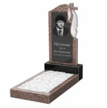 Гранитный памятник с цветником одинарный из гранита Токовский Коростышевский с плащаницей резной к2-tok-kor-npf-80-40-05-142-R