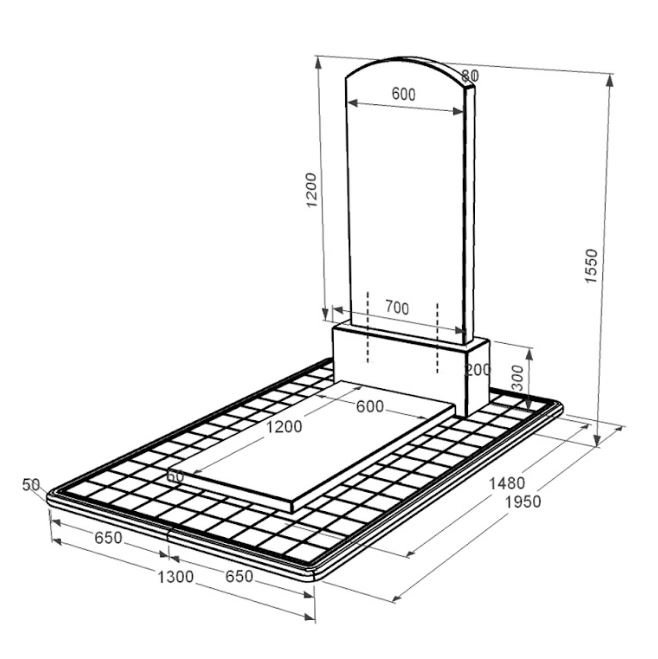 Розміри Гранітний пам'ятник довжиною 150 см одинарний з різьбленою дугою з чорного граніту Коростишів Дуга 009 к7-kor-npf-120-60-08-009-pbd3