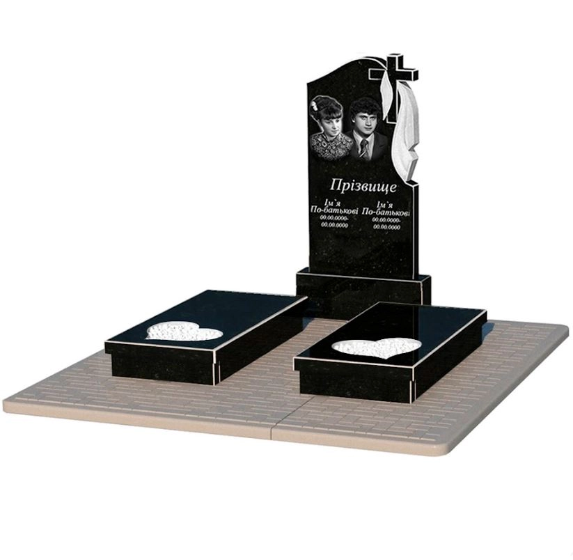 Основное Памятник надгробный из гранита с сердцем резная работа двойной из черного гранита Коростышев к20-kor-npf-100-50-08-142-r-pbd2