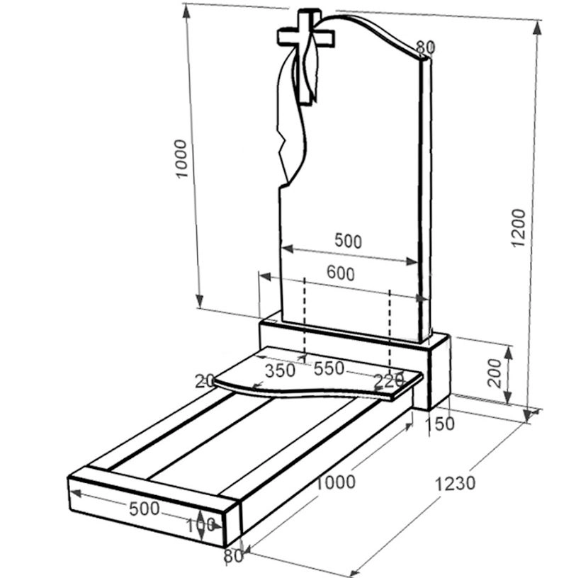 Размеры Гранитное надгробие юношам одинарное из черного гранита Коростышев с волной резное к3-kor-npf-100-50-08-142