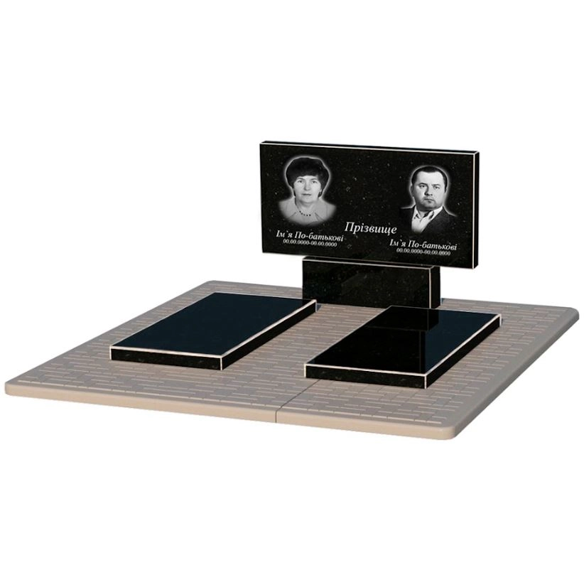 Основное Гранитный памятник габбро двойной из черного гранита Коростышев без резных работ к17-kor-npf-50-100-08-001-pbd2