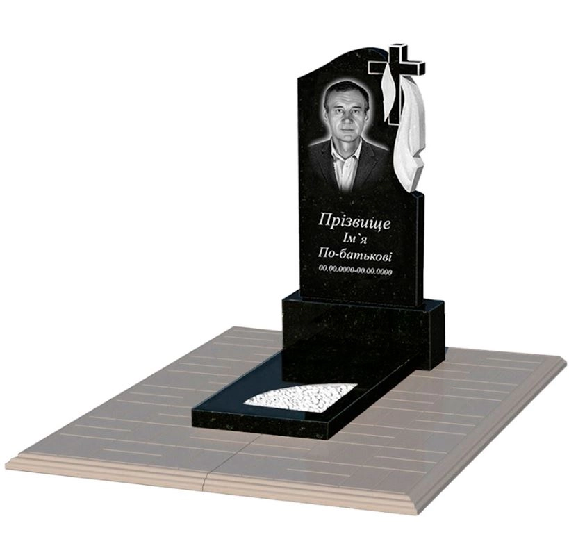 Основное Памятник из гранита с вырезанным уголком одинарный из черного гранита Коростышев к9-kor-pf-80-40-05-142-r-pbd1