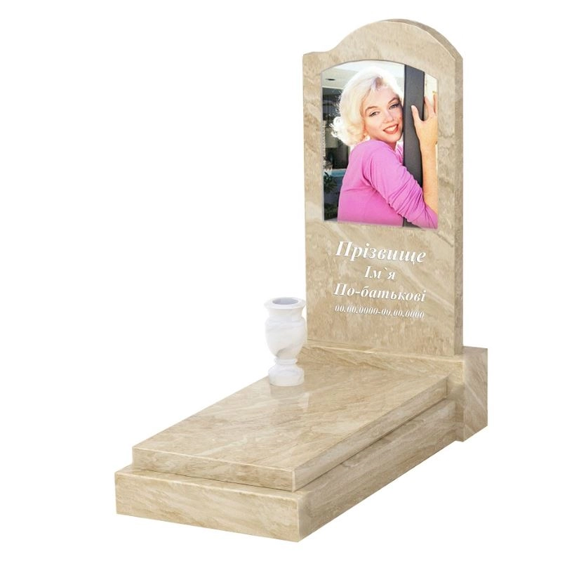 Основне Мармуровий пам'ятник висотою 100 см одинарний з мармуру Дайна з хвилею різьблений к12-dan-pf-80-40-05-011-r