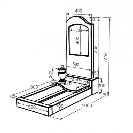 Розміри Мармуровий пам'ятник на могилу фігурний одинарний з білого мармуру Волокас з хвилею різьблений к5-vol-pf-80-40-05-011-l