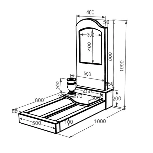 Розміри Мармуровий пам'ятник на могилу фігурний одинарний з білого мармуру Волокас з хвилею різьблений к5-vol-pf-80-40-05-011-l