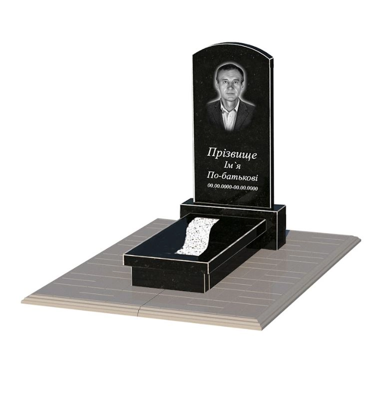Основное Гранитный памятник с вырезанной полосой одинарный из черного гранита Коростышев к23-kor-npf-80-40-08-009-pbd1