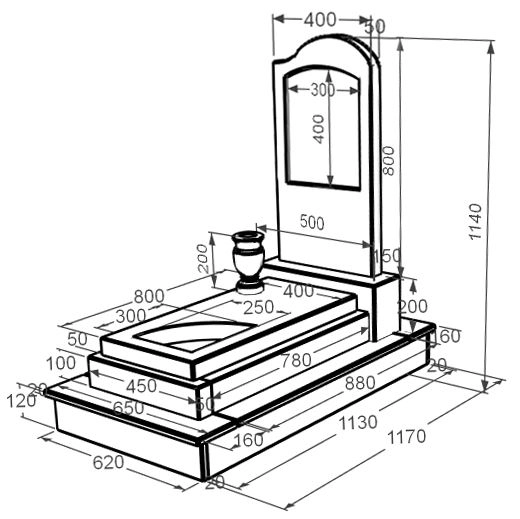 Розміри Мармурова плита на могилу для доньки одинарний з мармуру Дайна з вирізаним куточком к24-dan-pf-80-40-05-011-r-ck
