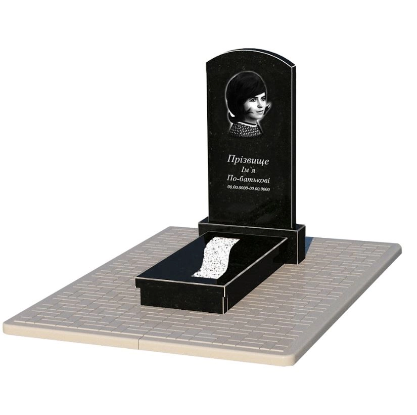 Основне Гранітна плита на могилу дівчинам одинарна з вирізаною смугою із чорного граніту Коростишів Дуга 009 к23-kor-npf-100-50-08-009-pbd2