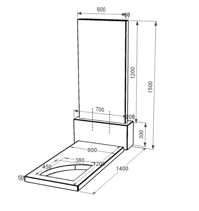 Размеры Гранитный памятник высотой 150 см одинарный из черного гранита Коростышев с вырезанным уголком к9-kor-npf-120-60-08-001
