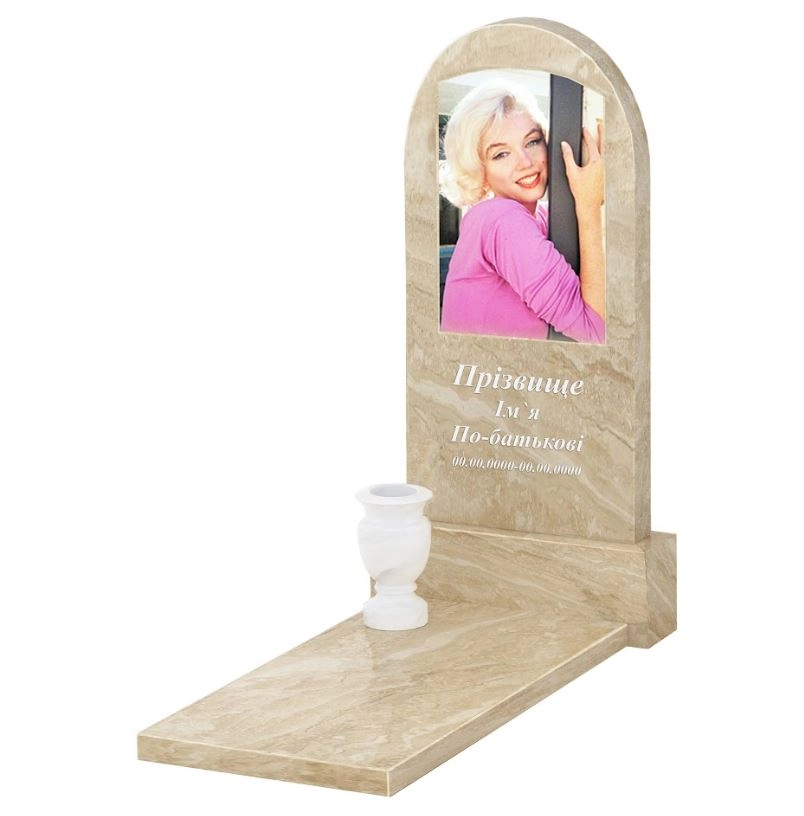 Основне Мармуровий пам'ятник мамі одинарний з мармуру Дайна з дугою різьблений к7-dan-pf-100-50-08-006