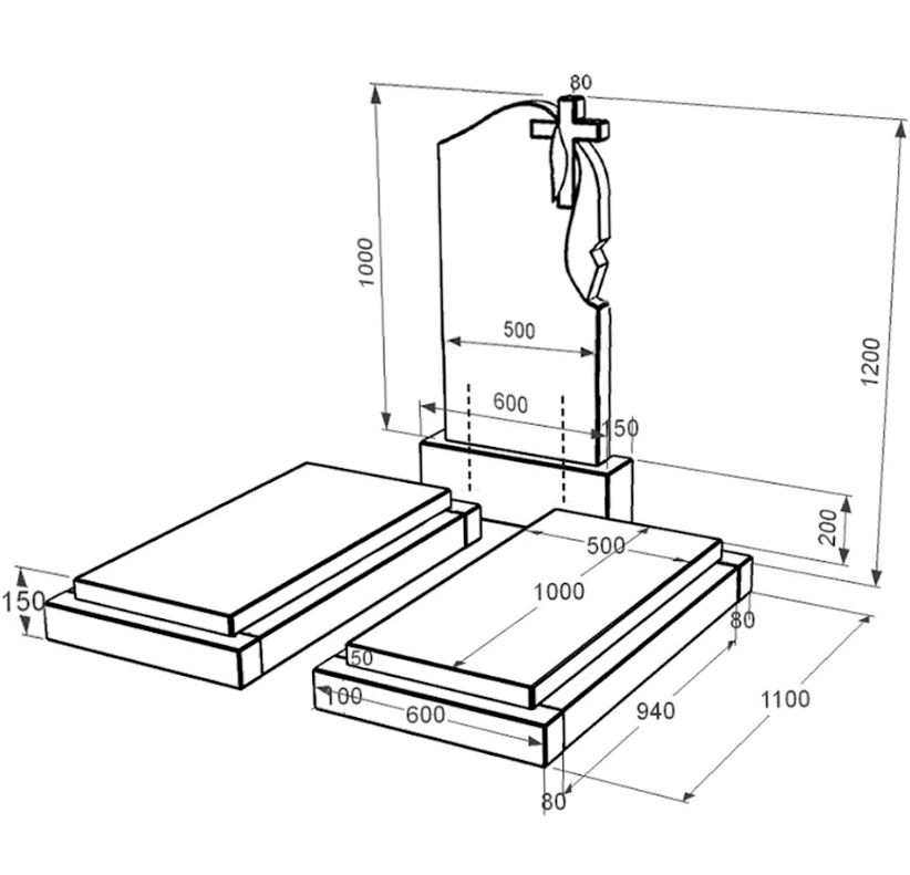 Размеры Гранитный памятник вертикальный двойной из черного гранита Коростышев с крестом и плащаницей резной к21-kor-npf-100-50-08-142-r