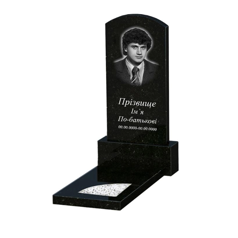 Основне Гранітний пам'ятник з полірованими фасками одинарний із чорного граніту Коростишів з вирізаним куточком к9-kor-pf-80-40-05-009