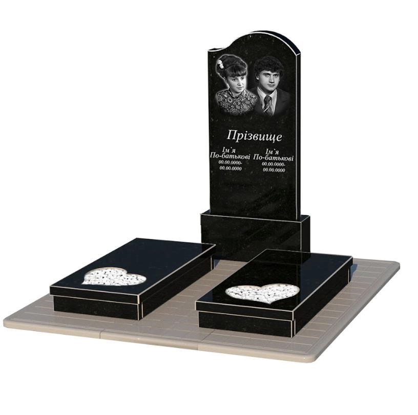 Основное Гранитный памятник стела 120х60 см двойной из черного гранита Коростышев с сердцем резная работа к20-kor-npf-120-60-08-011-r-pbd3
