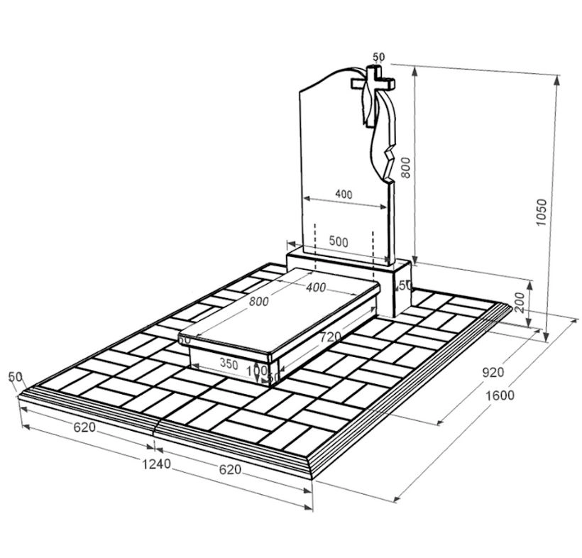 Розміри Пам'ятник із граніту з гробницею одинарний із чорного граніту Коростишів з хрестом та плащаницею різьблений к10-kor-pf-80-40-05-142-r-pbd1