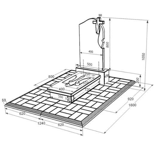 Размеры Гранитный памятник надгробие с Трезубом вырезанным одинарный из черного гранита Коростышев к8-kor-npf-80-40-08-142-r-pbd1