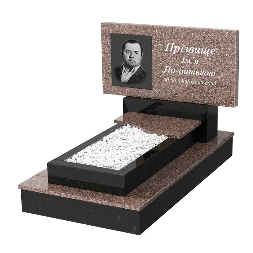 Основное Гранитный памятник цветной одинарный из гранита Токовский Коростышевский с волной резной к3-tok-kor-pf-40-80-05-001-ck