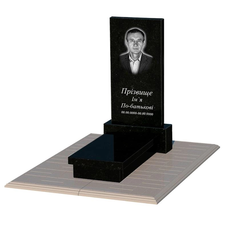 Основне Гранітний пам'ятник прямокутної форми одинарний із чорного граніту Коростишів без різьблених робіт к10-kor-pf-80-40-05-001-pbd1