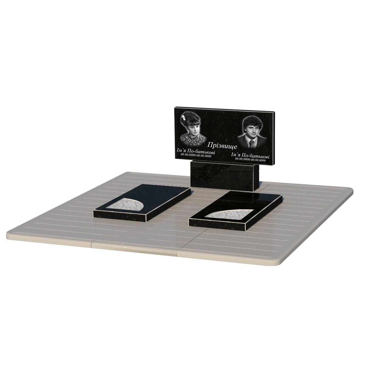 Основне Гранітний пам'ятник виробництво Україна подвійний із чорного граніту Коростишів з вирізаним куточком к18-kor-npf-40-80-05-001-pbd3