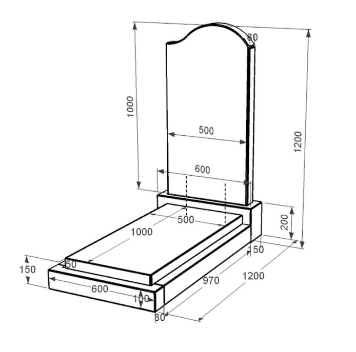 Розміри Гранітний пам'ятник стела 100х50 см одинарний із чорного граніту Коростишів з хвилею різьблений к12-kor-npf-100-50-08-011-r