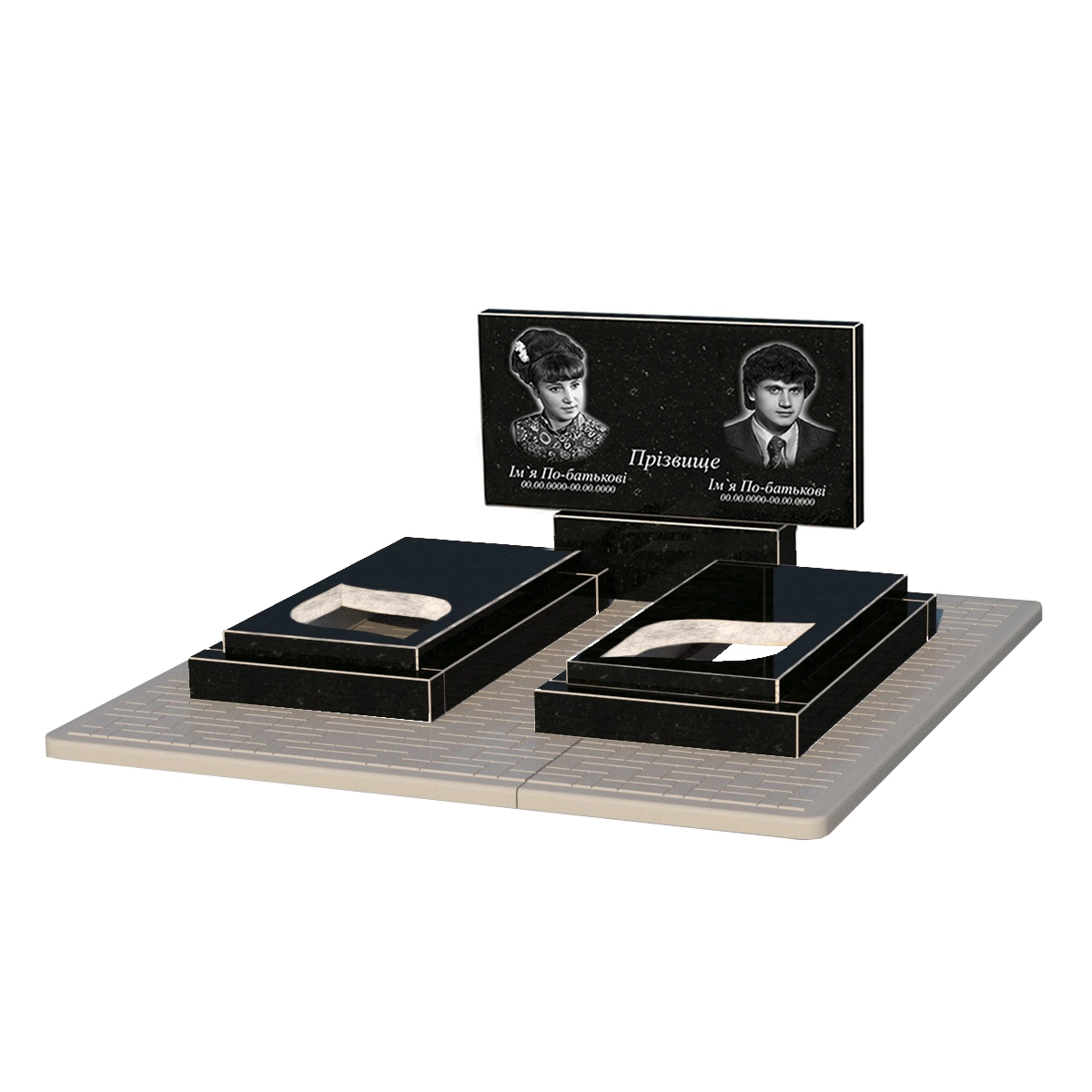 Портрет і написи Гранітний пам'ятник на кладовище стела 50х100 см подвійний із чорного граніту Коростишів з листом різьблена робота к22-kor-npf-50-100-08-001-pbd2