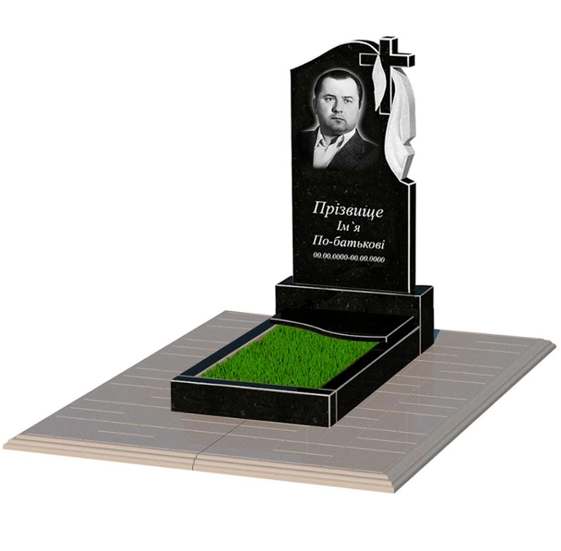 Основне Гранітний пам'ятник для могили одинарний із чорного граніту Коростишів з хвилею різьблений к5-kor-npf-80-40-05-142-r-pbd1