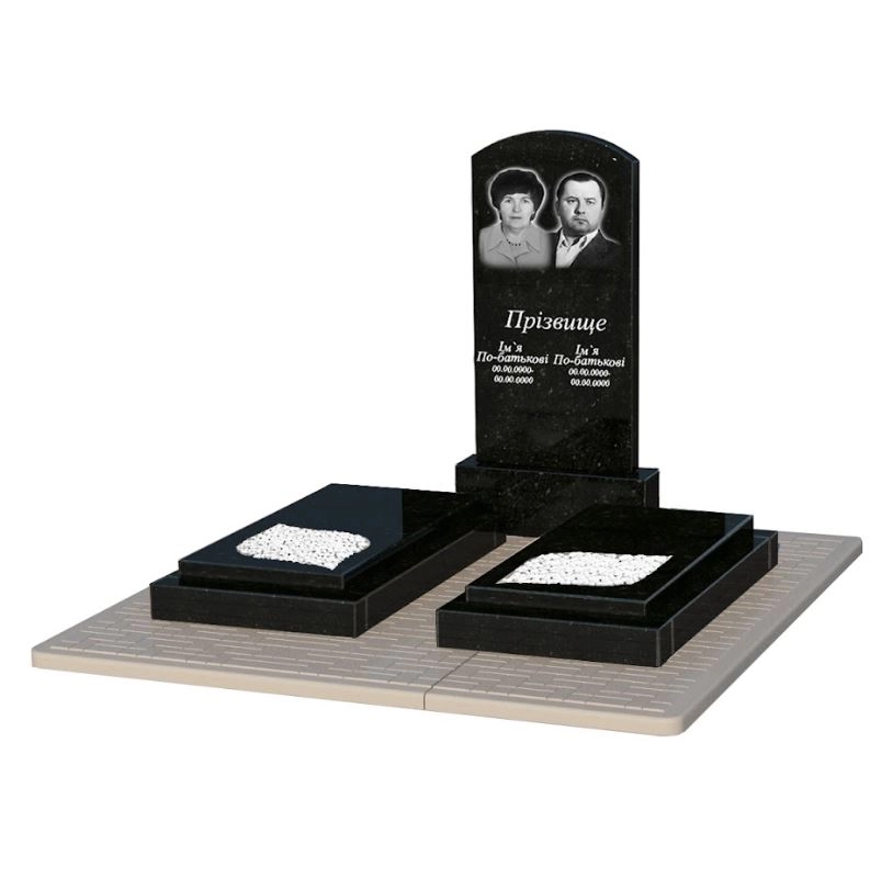 Основное Памятник из гранита длиной 125 см двойной с листом резная работа из черного гранита Коростышев Дуга 009 к22-kor-pf-100-50-08-009-pbd2