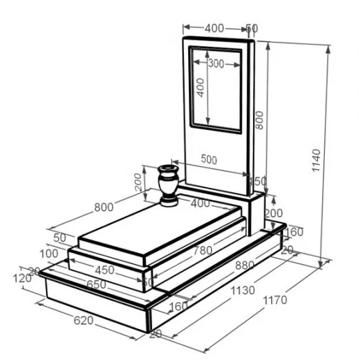 Размеры Памятник на могилу из мрамора с 1 надгробием из белого мрамора Волокас без резных работ к12-vol-pf-80-40-05-001-ck