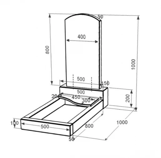 Размеры Гранитный памятник 100 см высотой одинарный из черного гранита Коростышев с волной резной к5-kor-npf-80-40-05-009-l