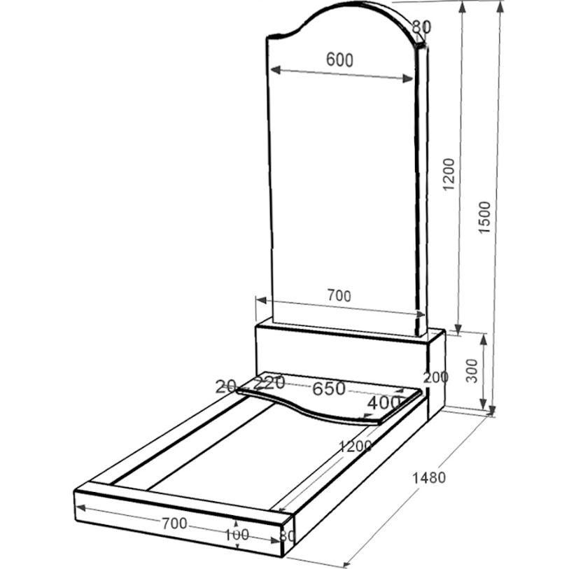 Размеры Гранитный памятник фигурной формы одинарный из черного гранита Коростышев с волной резной к5-kor-pf-120-60-08-011-r