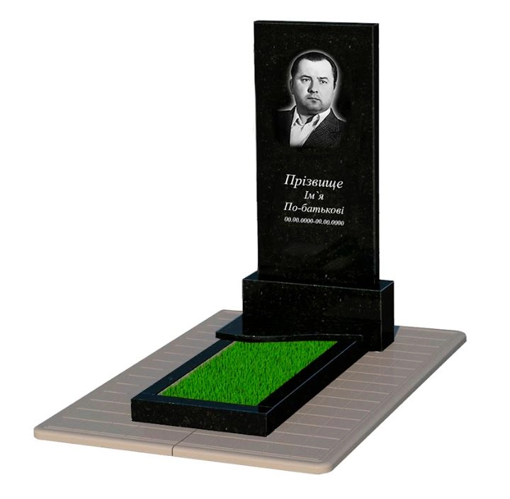 Основное Гранитный памятник большого размера одинарный из черного гранита Коростышев с волной резной к3-kor-pf-120-60-08-001-pbd3