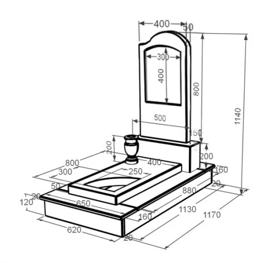 Розміри Мармуровий пам'ятник з 1 надгробком з мармуру Дайна з вирізаним куточком к9-dan-pf-80-40-05-011-r-ck