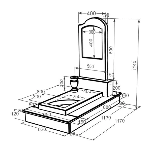 Розміри Мармуровий пам'ятник з 1 надгробком з мармуру Дайна з вирізаним куточком к9-dan-pf-80-40-05-011-r-ck