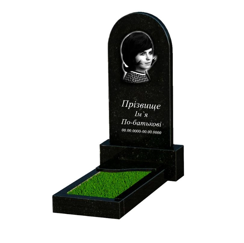 Основне Гранітний пам'ятник стела 80x40 см одинарний із чорного граніту Коростишів з хвилею різьблений к4-kor-pf-80-40-05-006-l