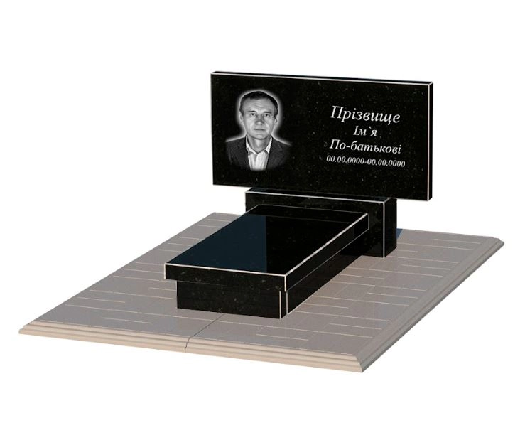 Основне Пам'ятник із граніту на могилу одинарний із чорного граніту Коростишів без різьблених робіт к10-kor-npf-40-80-05-001-pbd1